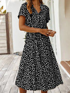Elizabeth - Women's Animal Print Short Sleeve Midi Shirt Dress