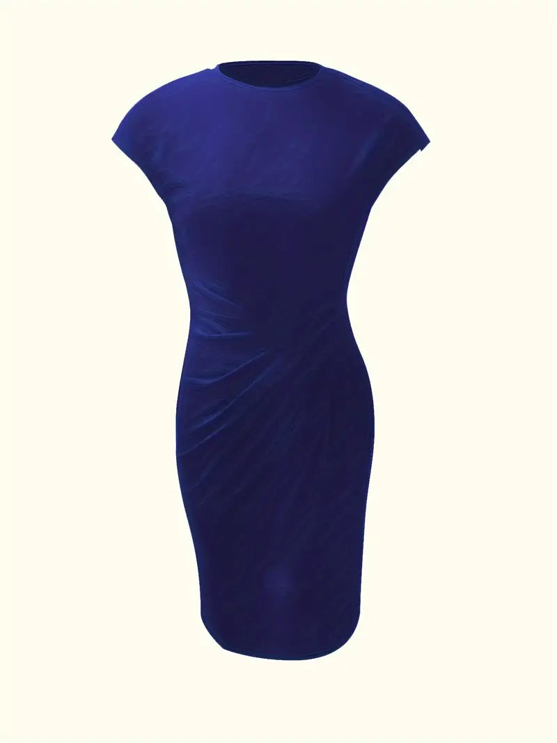 Jula - Women's Midi Dress with Ruching Detail and Short Sleeves