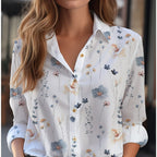 Inge - Women's Shirt Blouse with Floral Print and Button Placket