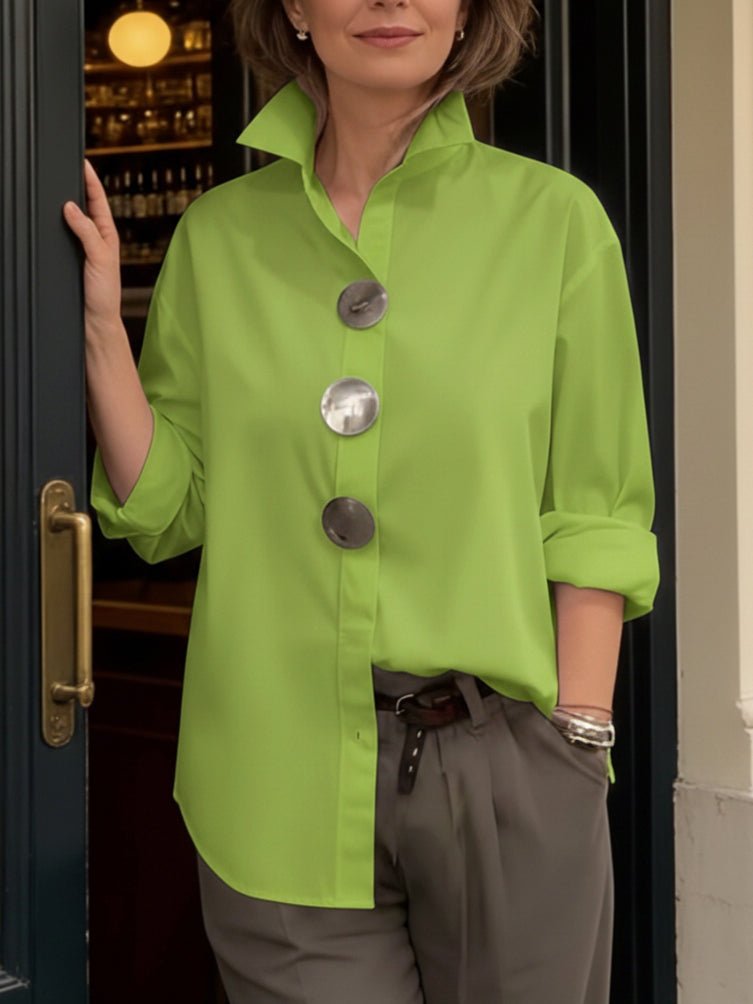 Betty - Women's Oversized Button-Front Shirt with Spread Collar