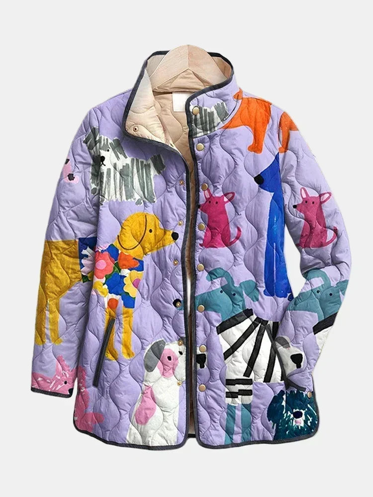Rhea | Casual Quilted Jacket with Dog Print 1
