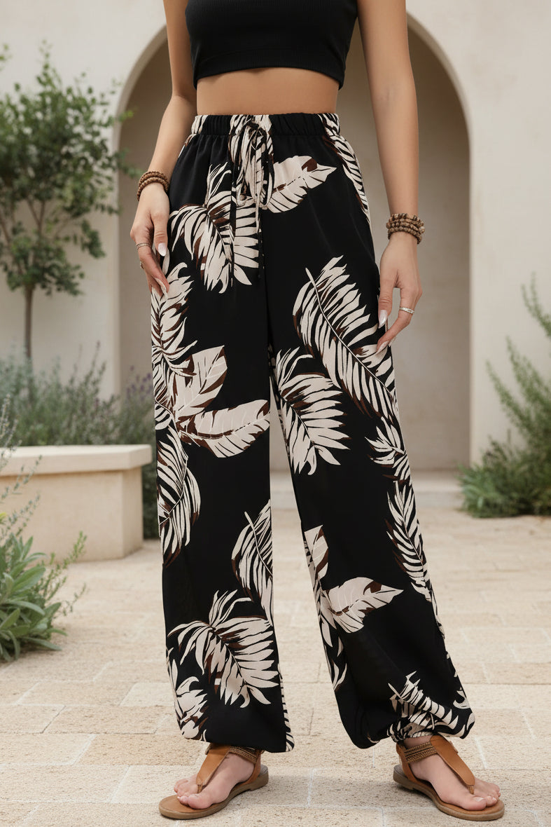 Linde Leaf-Print Drawstring Pants