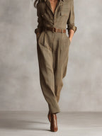 Anna | Elegant Checkered Jumpsuit - Brown Detail