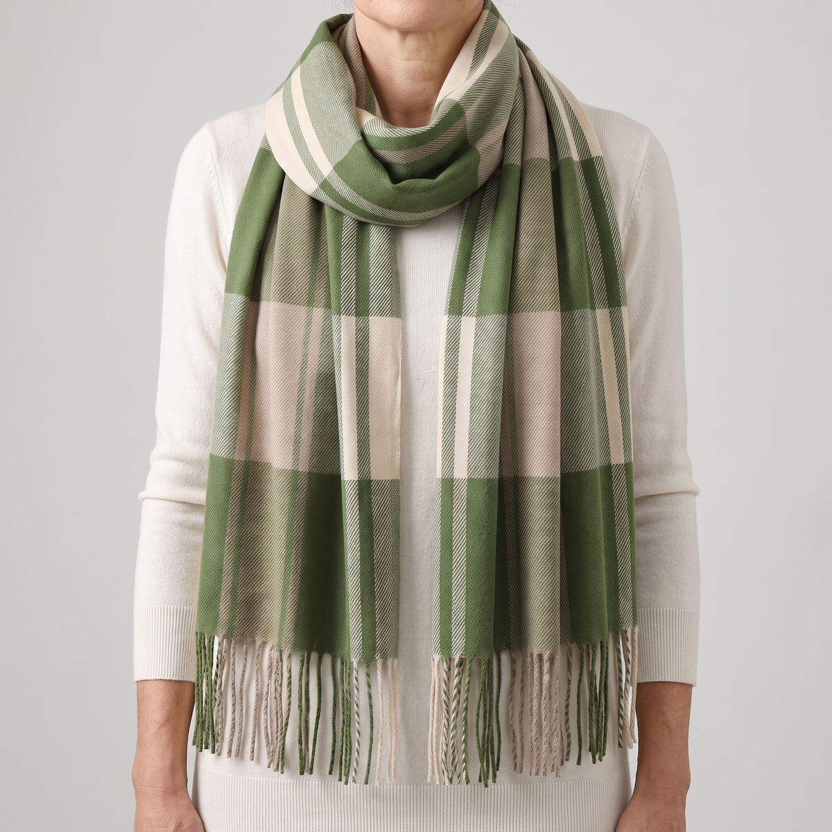 Aurielle Plaid Fringed Scarf