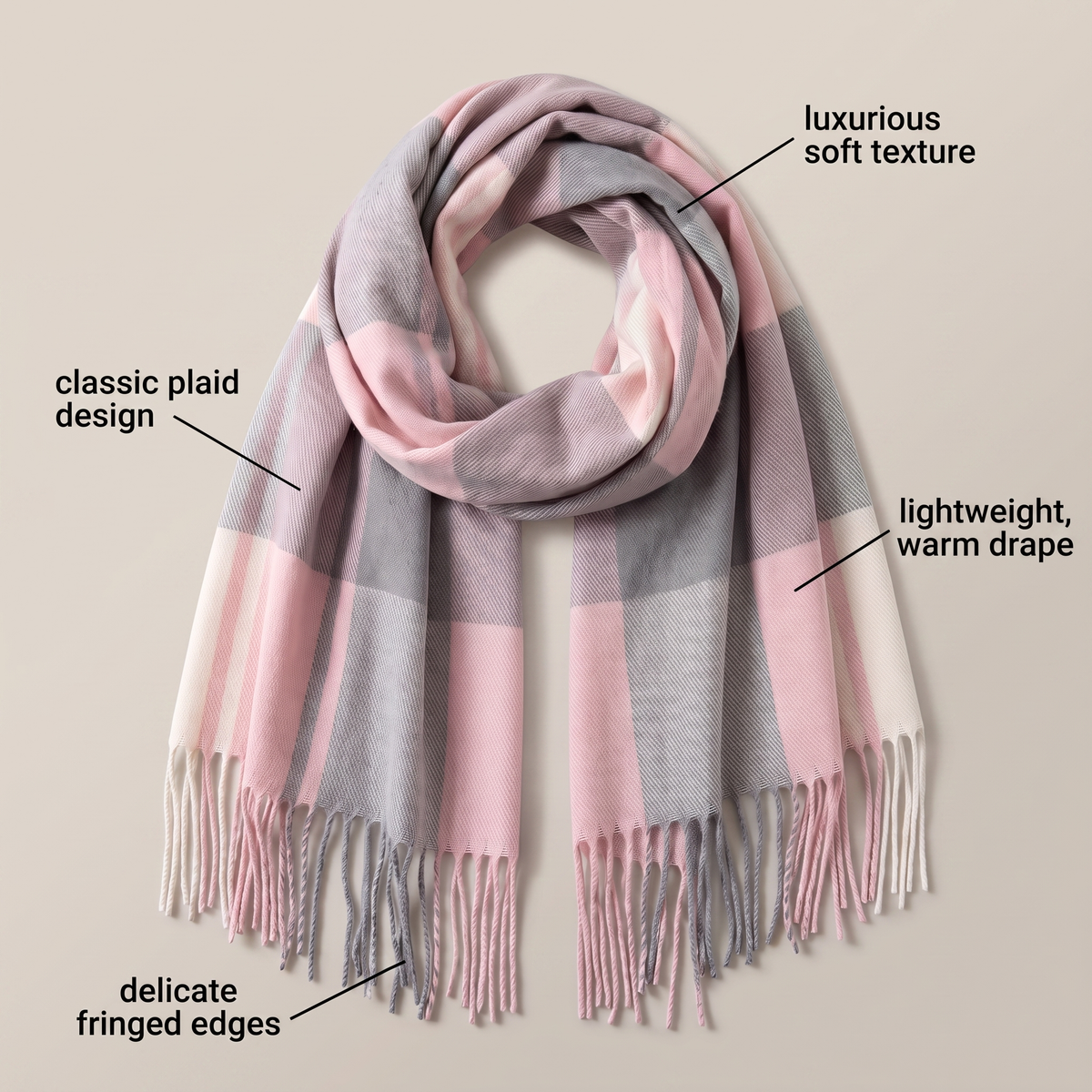 Aurielle Plaid Fringed Scarf - View 6