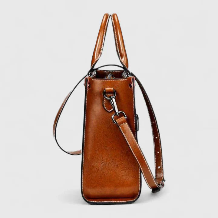 Avah Cognac Tote Bag side view