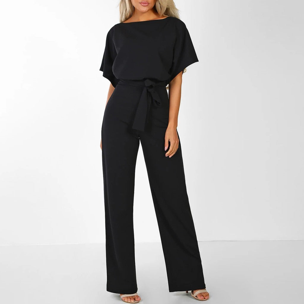Susanne - Women's Jumpsuit with Belt and Wide Leg