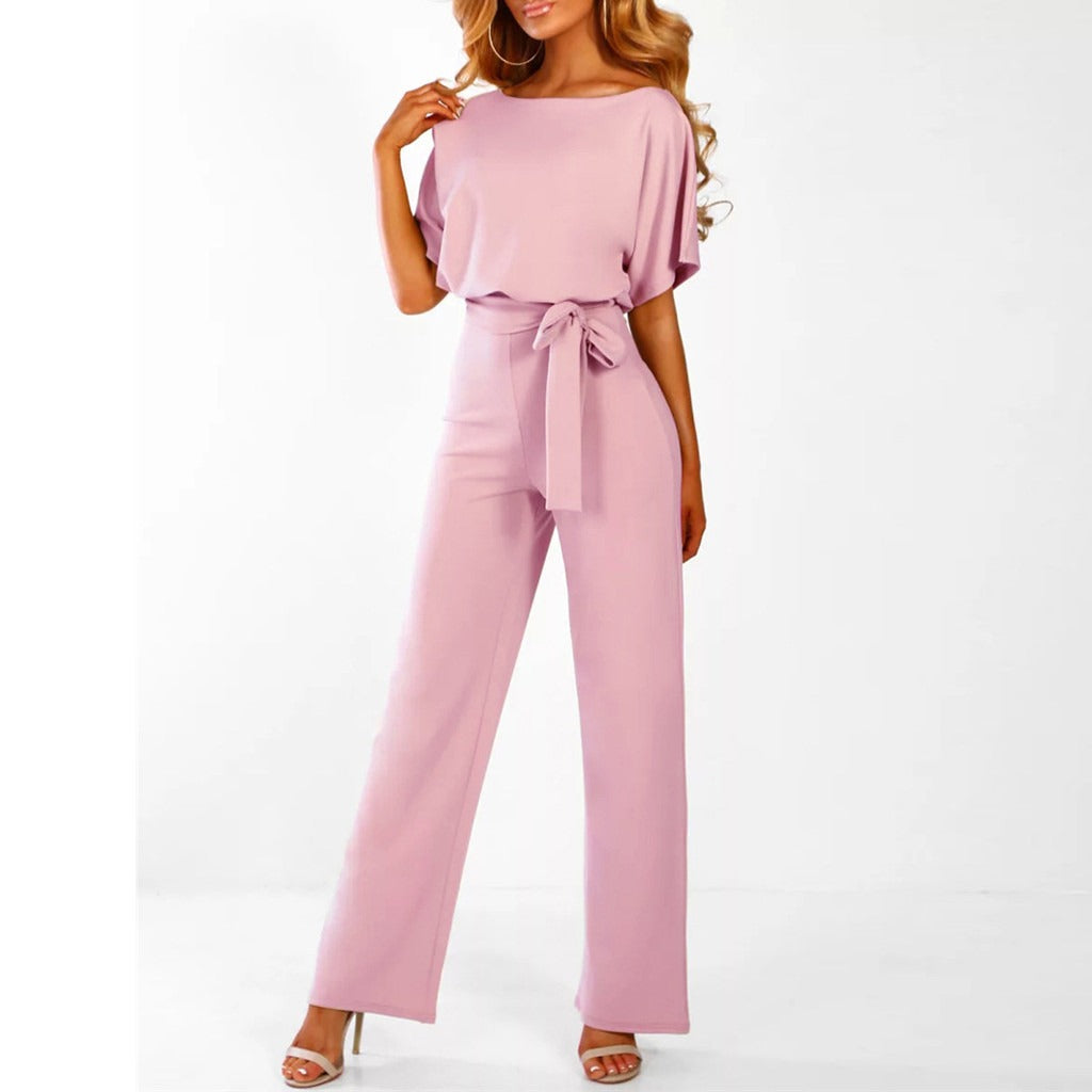Susanne - Women's Jumpsuit with Belt and Wide Leg