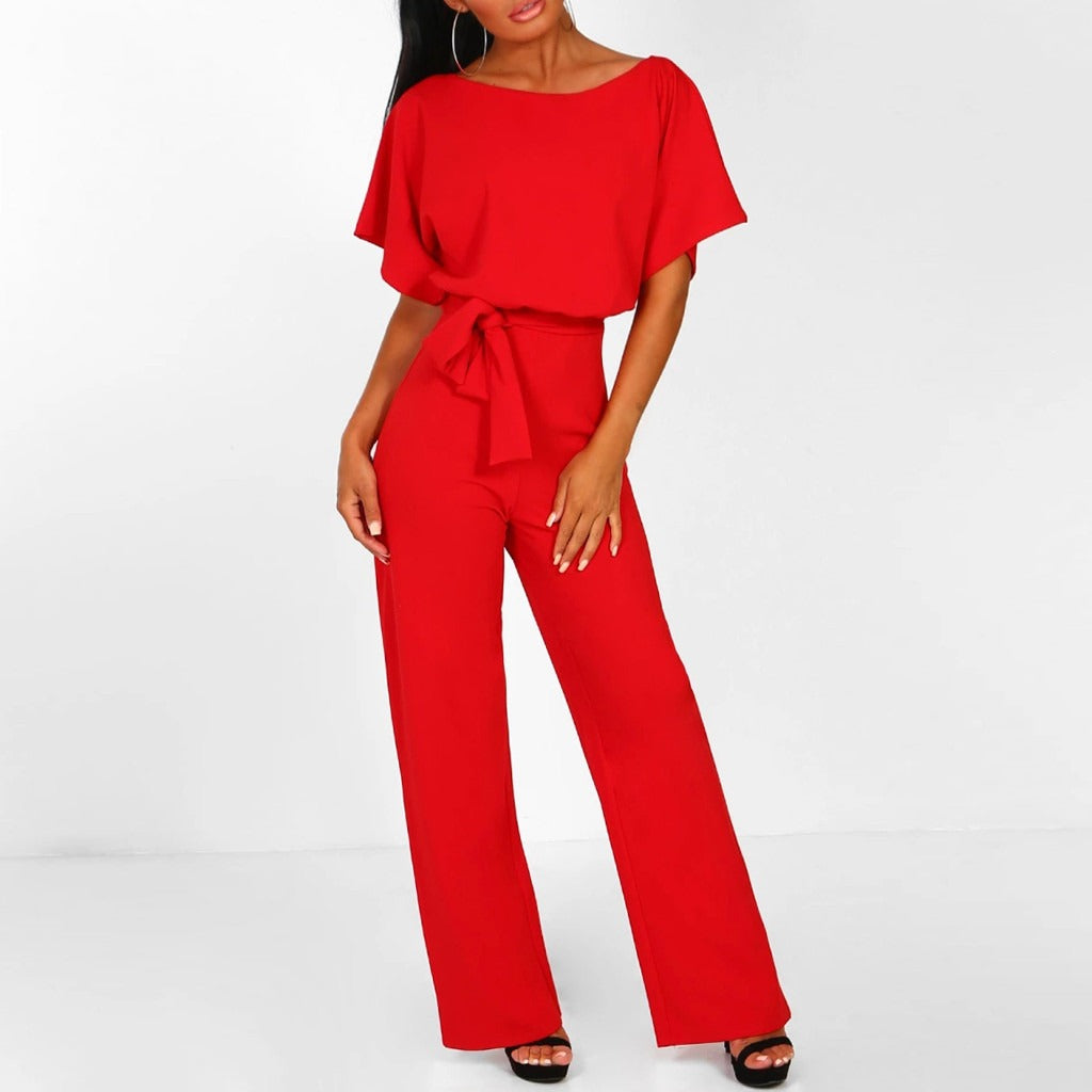 Susanne - Women's Jumpsuit with Belt and Wide Leg