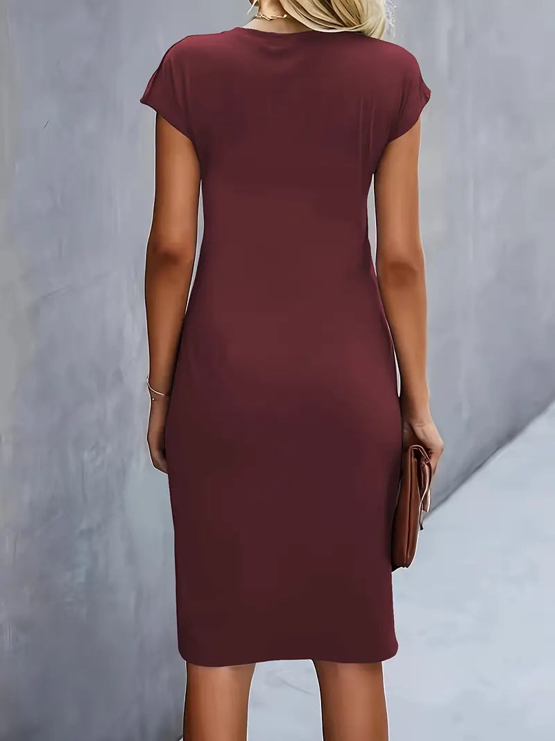 Jula - Women's Midi Dress with Ruching Detail and Short Sleeves