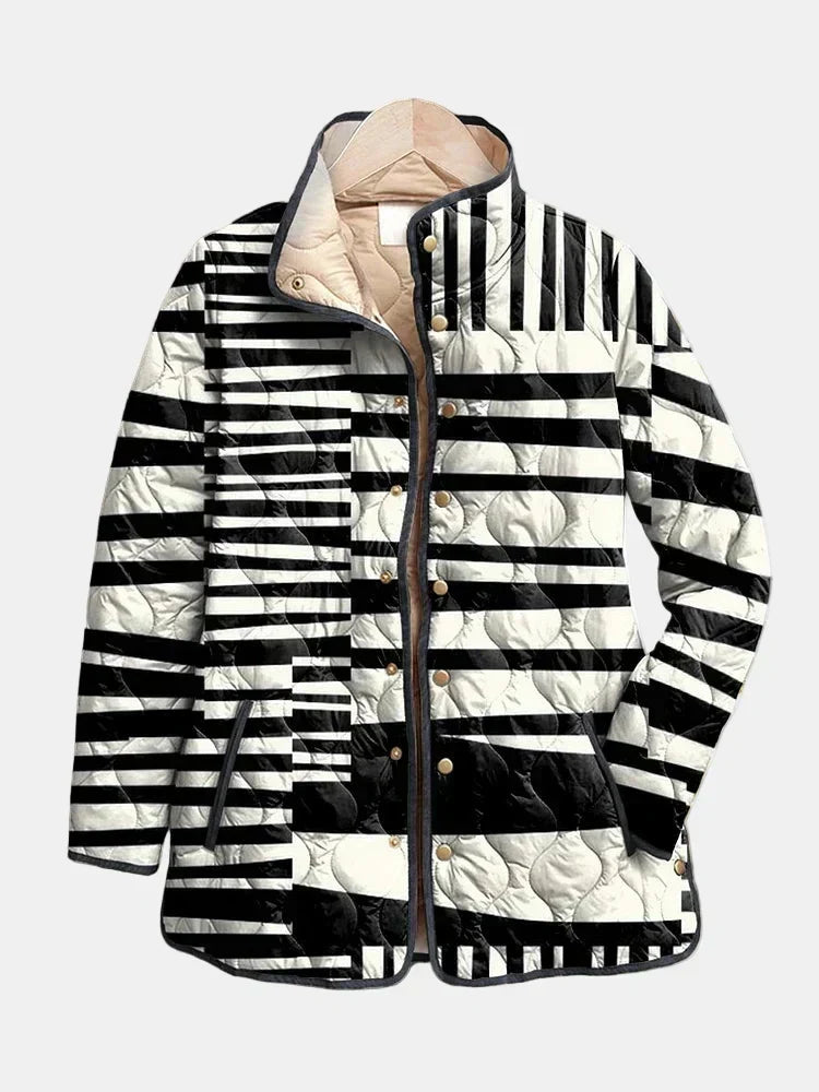 Miren | Black and White Abstract Quilted Jacket 1