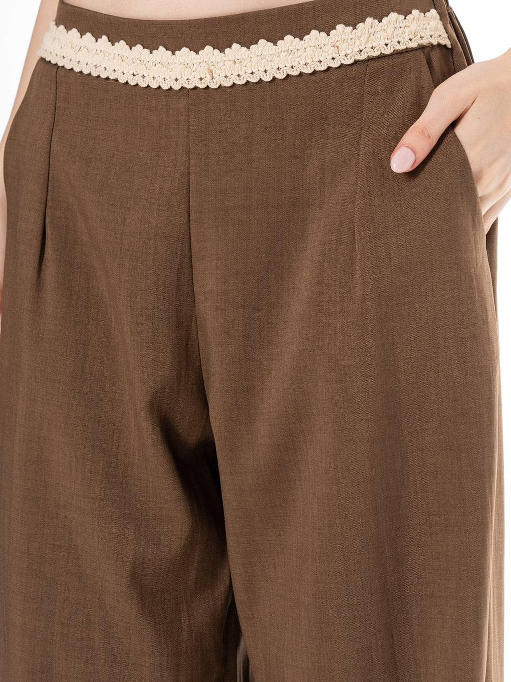 Brown wide leg trousers side