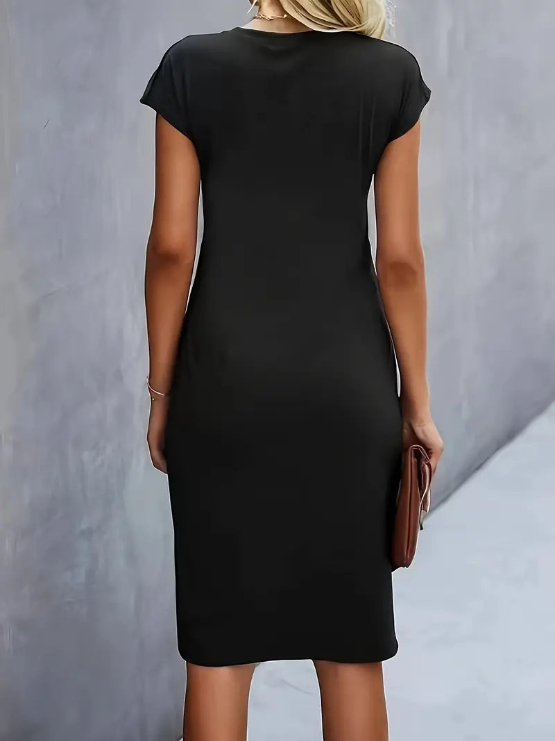 Jula - Women's Midi Dress with Ruching Detail and Short Sleeves