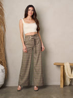 Camel plaid belted trousers front