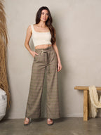 Camel plaid belted trousers side
