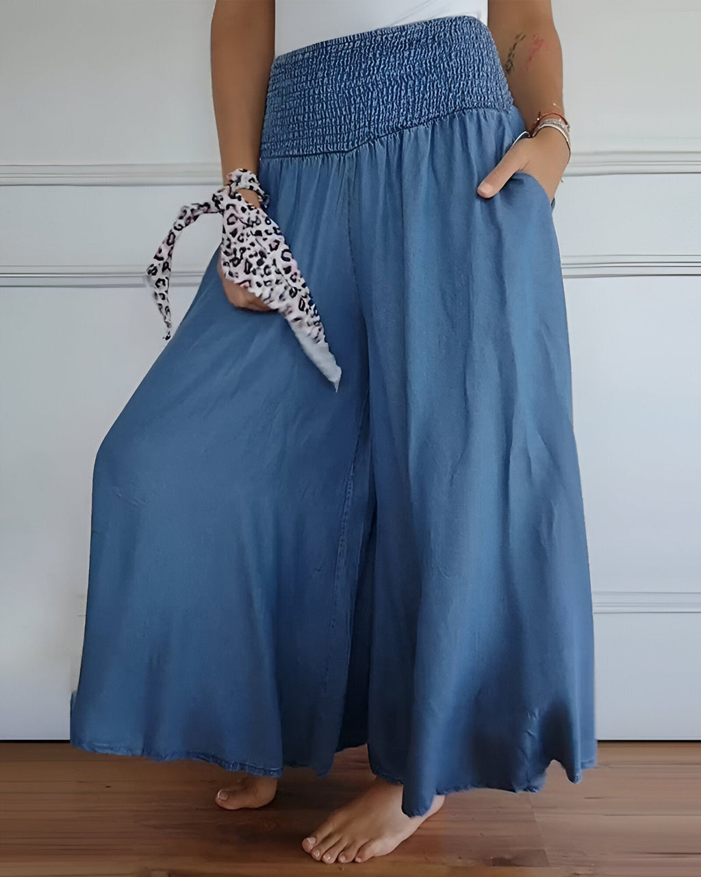 Smocked-Waist Palazzo Pants - View 3