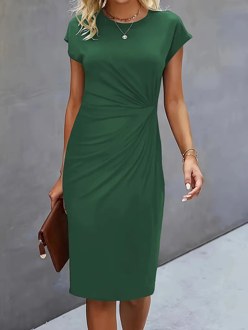 Jula - Women's Midi Dress with Ruching Detail and Short Sleeves