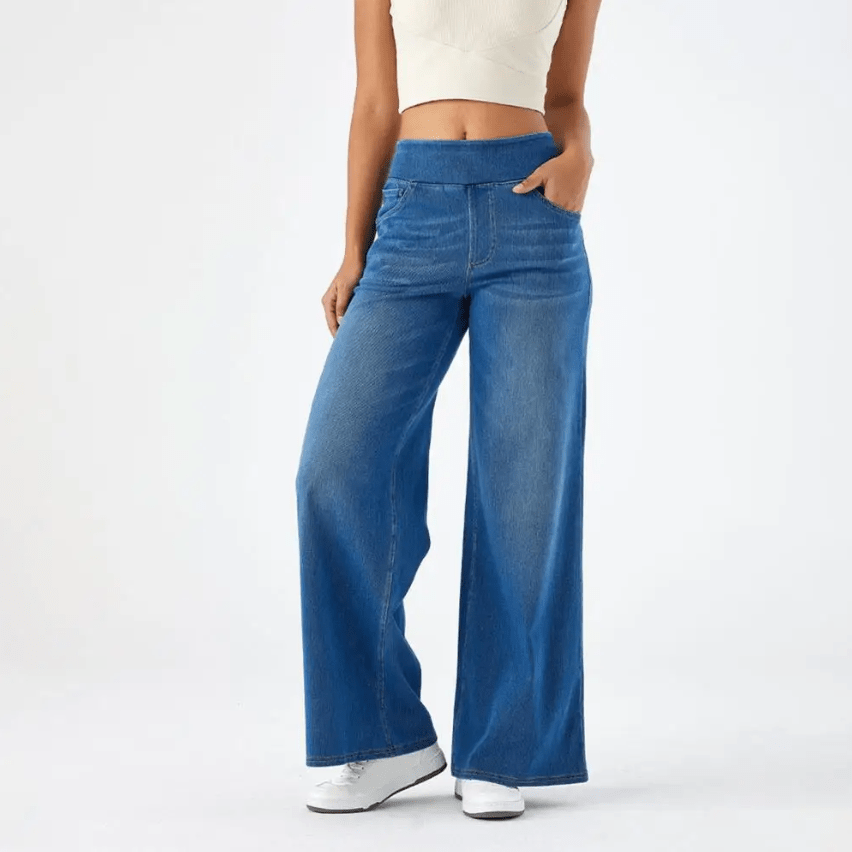 Elastic-Waist Wide-Leg Jeans - View 6