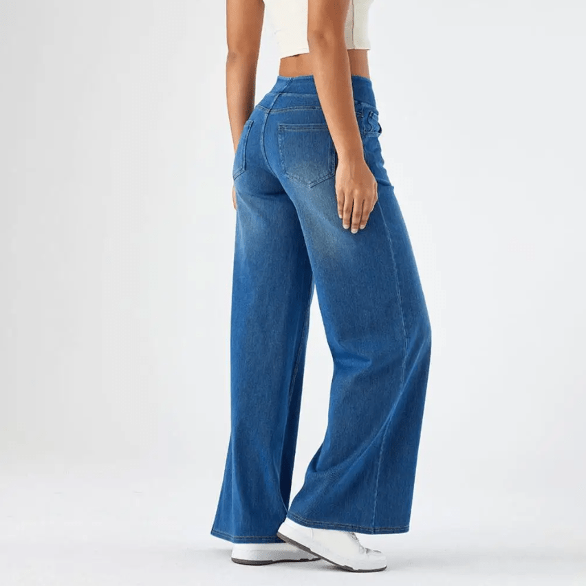 Elastic-Waist Wide-Leg Jeans