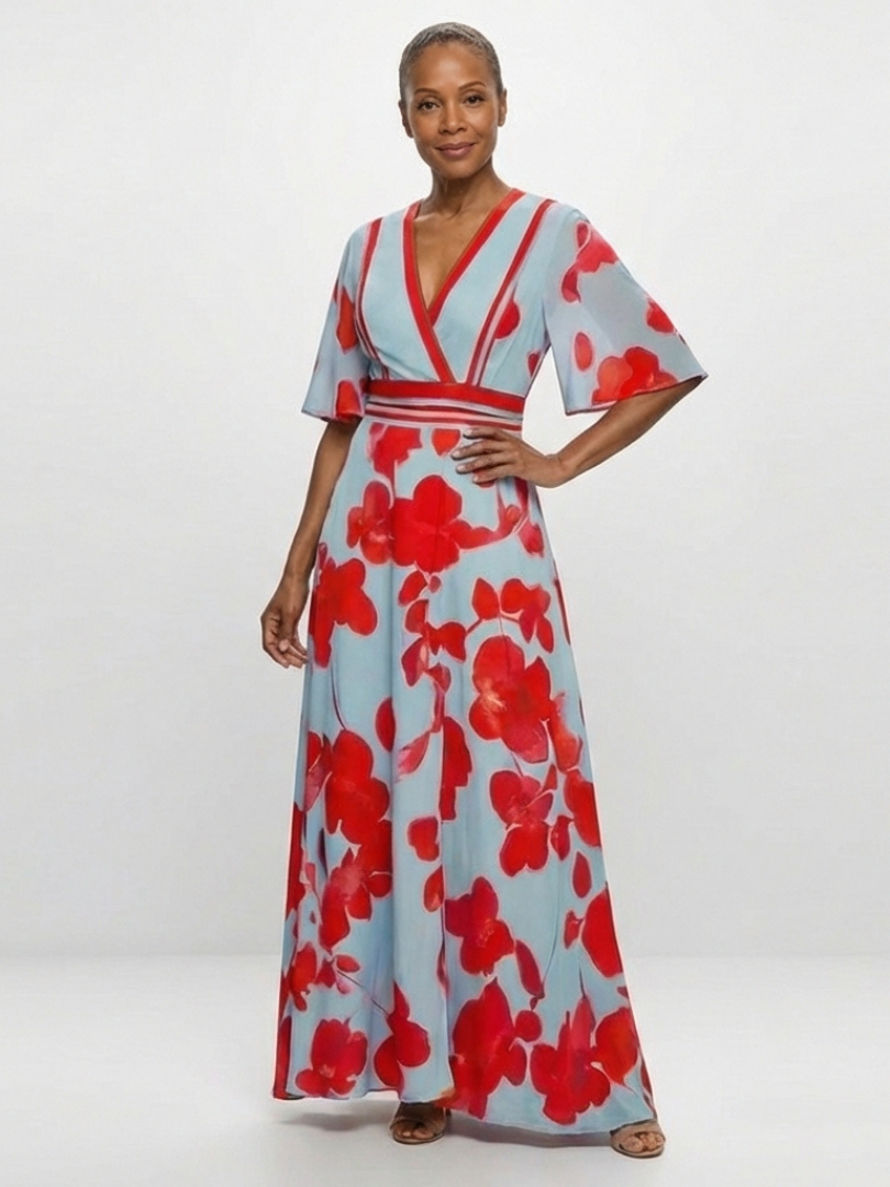 Corinne | V Neck Short Sleeve Floral Maxi Dress 4