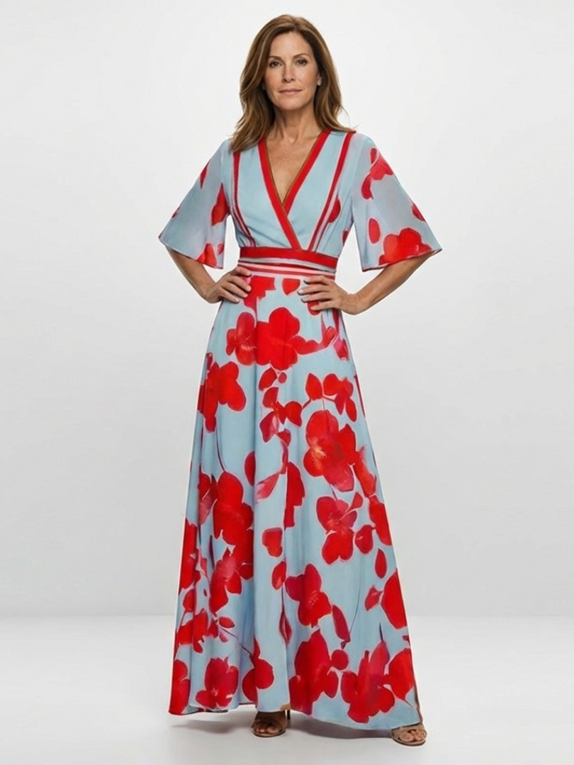 Corinne | V Neck Short Sleeve Floral Maxi Dress 1