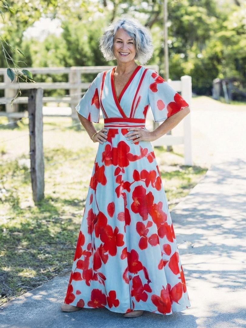 Corinne | V Neck Short Sleeve Floral Maxi Dress 5