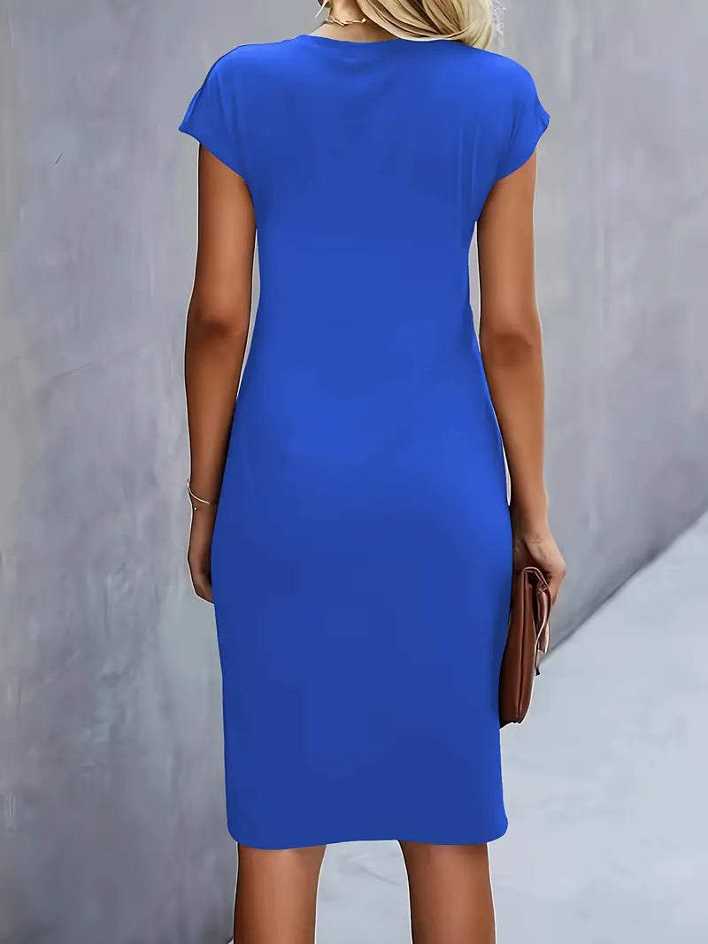 Jula - Women's Midi Dress with Ruching Detail and Short Sleeves