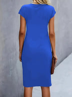 Jula - Women's Midi Dress with Ruching Detail and Short Sleeves