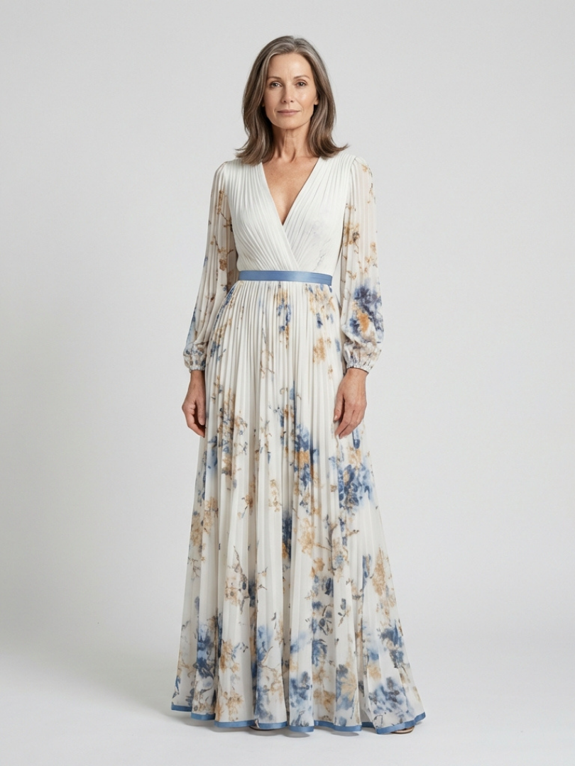 Lavinia | Long Sleeve V Neck Floral Maxi Dress 1