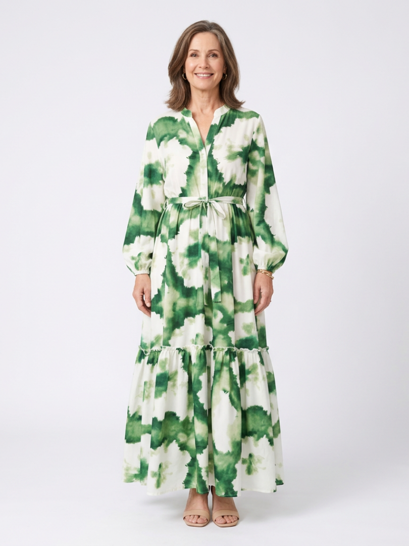 Sabine | Long Sleeve Tie Waist Tiered Maxi Dress 1