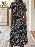 Elizabeth - Women's Animal Print Short Sleeve Midi Shirt Dress