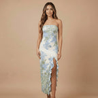 Women's Wedding Guest Strapless Floral Maxi Dress
