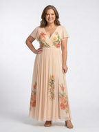 Calista | V Neck Short Sleeve Pleated Floral Maxi Dress 3