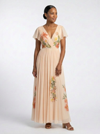 Calista | V Neck Short Sleeve Pleated Floral Maxi Dress 2