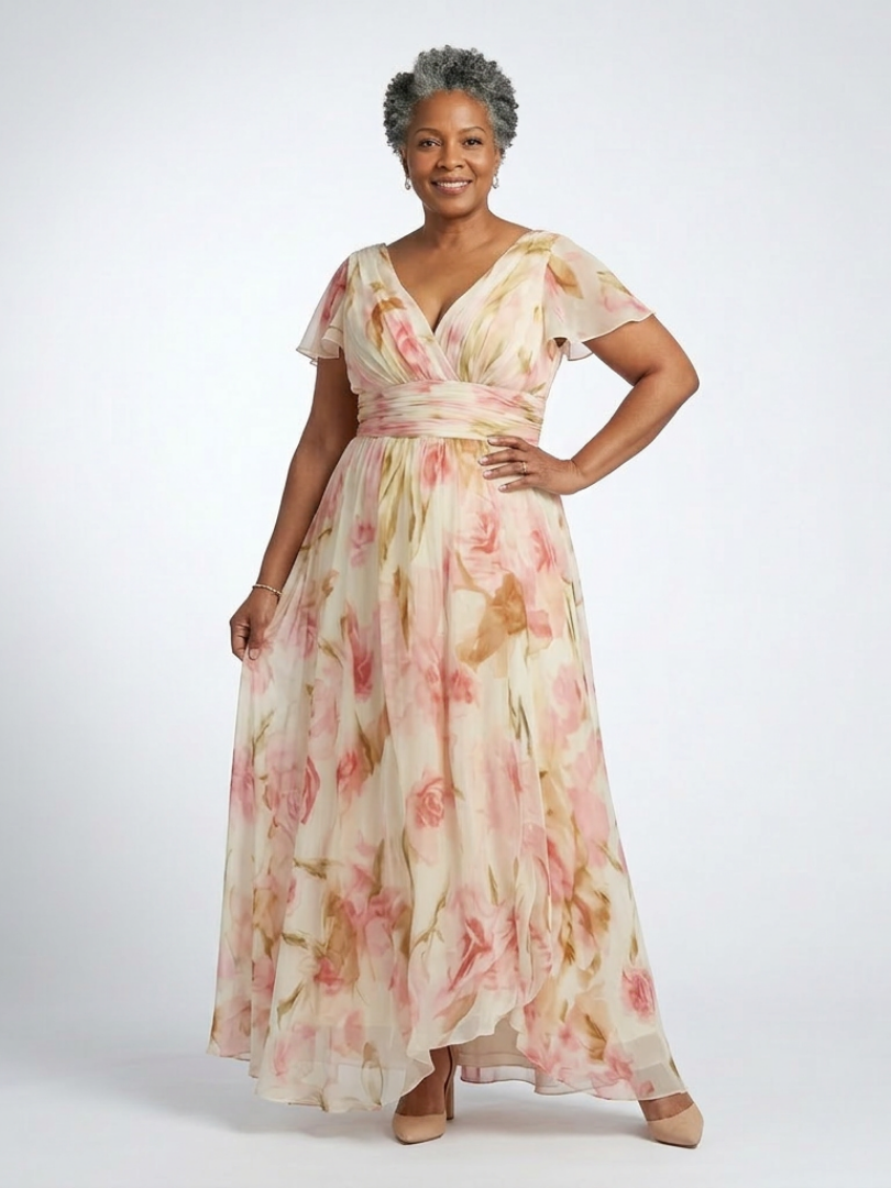 Elara | V Neck Short Sleeve Floral Maxi Dress 4