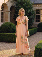 Calista | V Neck Short Sleeve Pleated Floral Maxi Dress 4