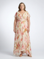 Elara | V Neck Short Sleeve Floral Maxi Dress 1