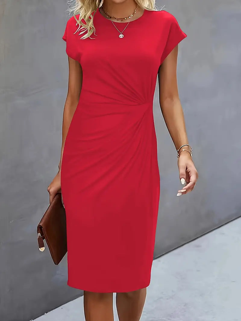 Jula - Women's Midi Dress with Ruching Detail and Short Sleeves