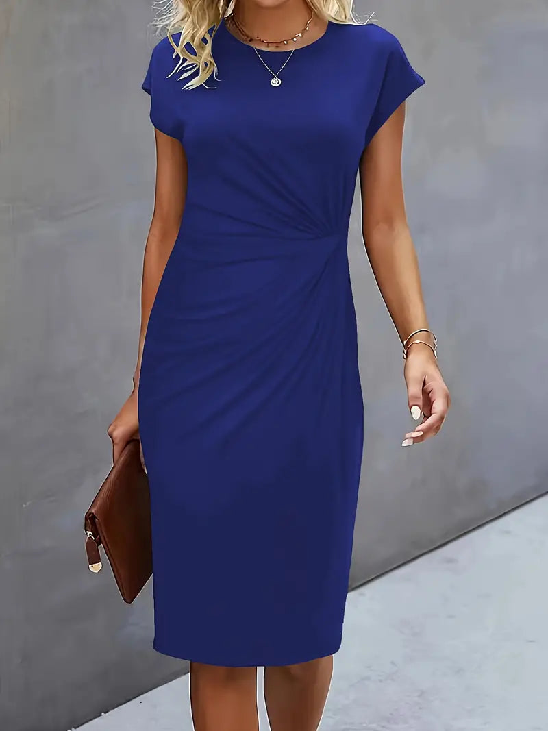 Jula - Women's Midi Dress with Ruching Detail and Short Sleeves
