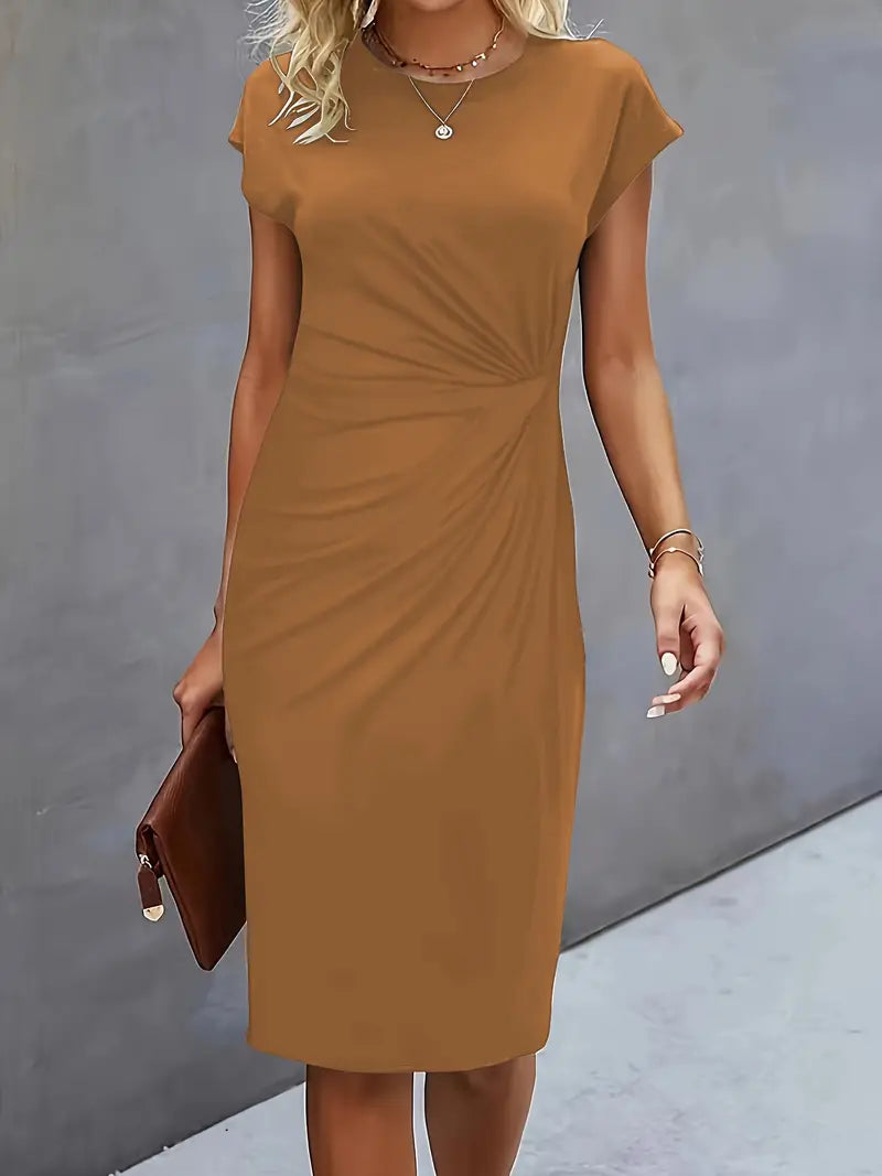 Jula - Women's Midi Dress with Ruching Detail and Short Sleeves