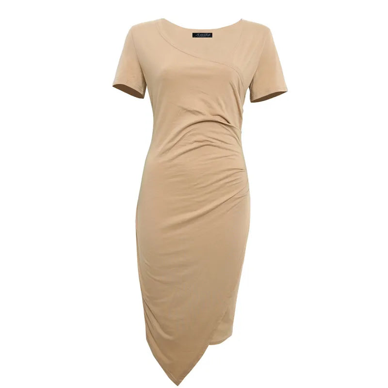 Jula - Women's Midi Dress with Ruching Detail and Short Sleeves