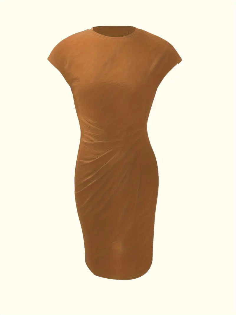 Jula - Women's Midi Dress with Ruching Detail and Short Sleeves