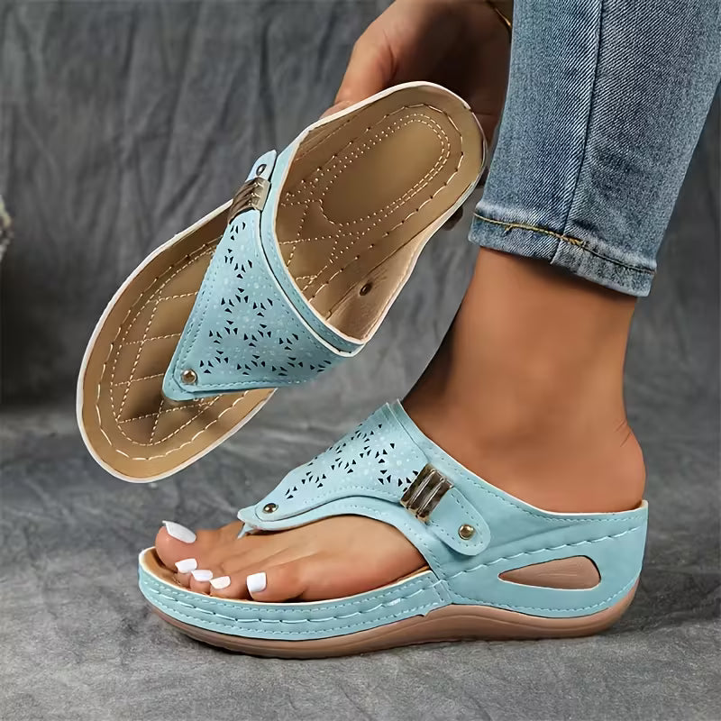 Kimberly - Women's Wedge Flip Flop Sandals with Cutout Detail