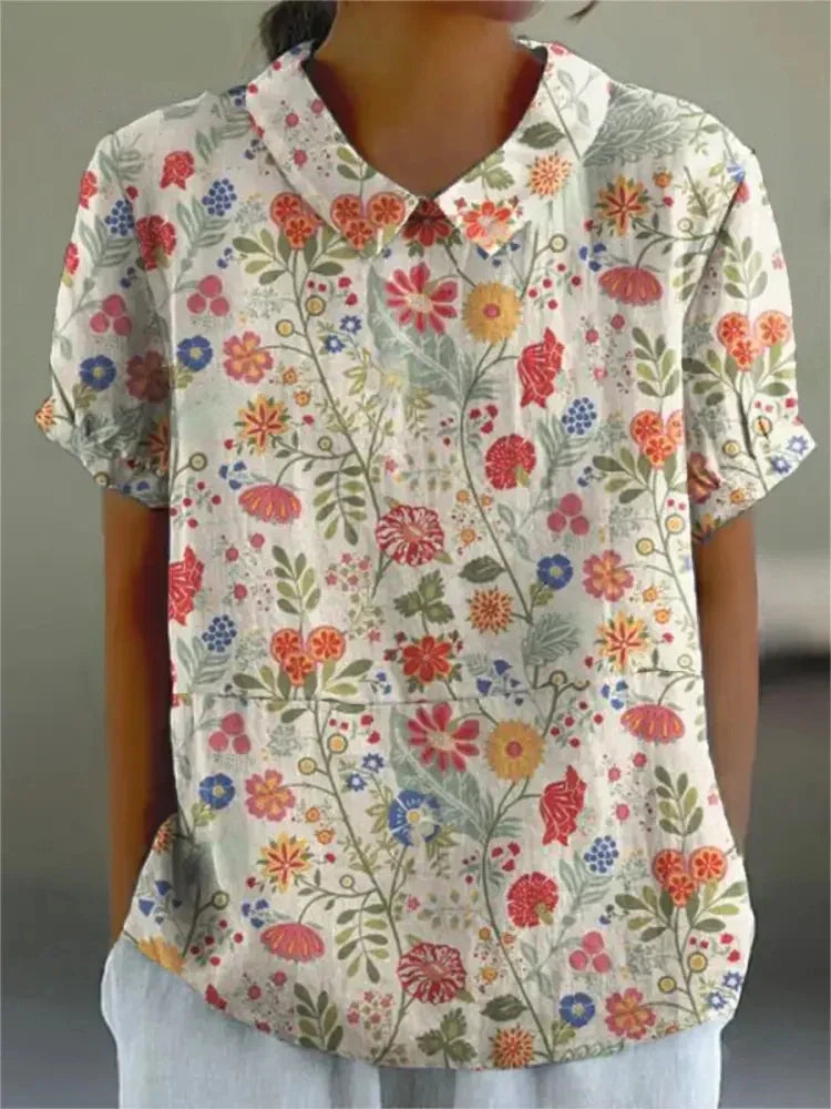 Liana | Women's Vintage Floral Linen Blouse