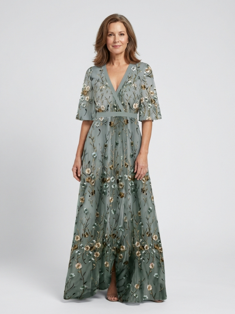 Evadne | Floral V Neck Short Sleeve Maxi Dress 1