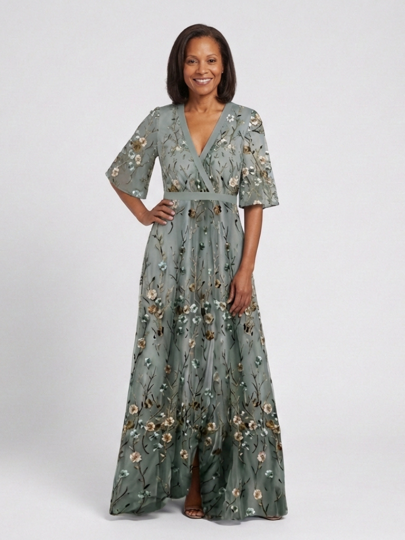 Evadne | Floral V Neck Short Sleeve Maxi Dress 5