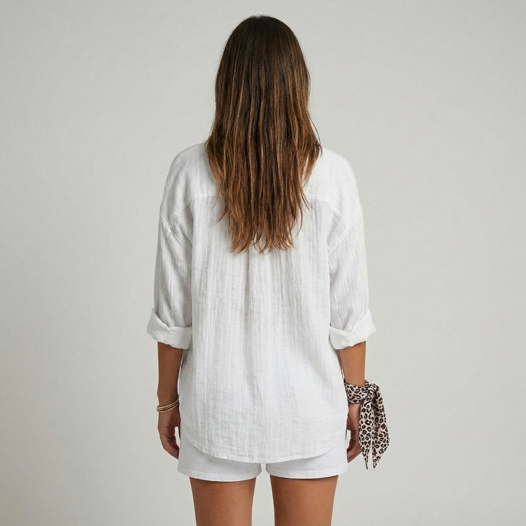 Barbara - Women's Oversized Crinkle Linen Button-Down Shirt