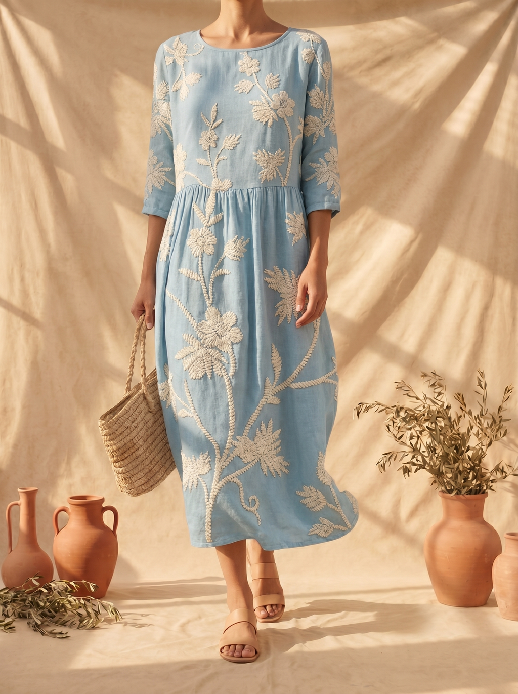 Azzurra Vintage Embroidered Midi Dress