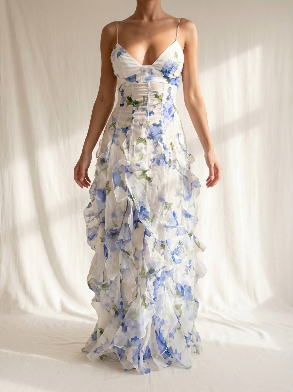 Uri Floral Ruffle Midi Dress