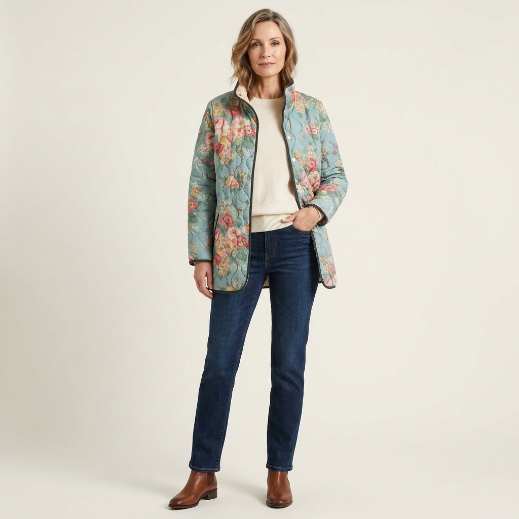 Elara Quilted Floral Print Jacket - Front view